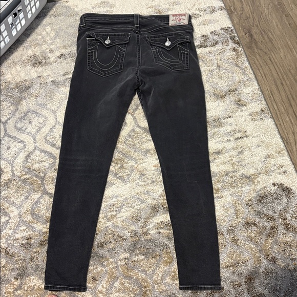 True Religion Skinny Jeans Womens 33 Low Rise Flap Pockets Denim Black - Picture 2 of 7
